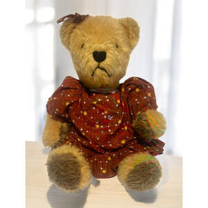 Plush Teddy Bear Stuffed Animal 15 Inches Brown With Red Dress and Bow